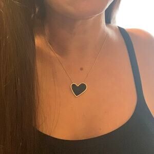 Heart Necklace Black Gold Tone Classic Elegant Statement